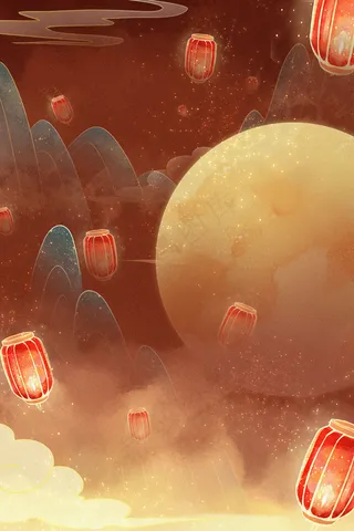 中秋国庆黄色金色古风国潮中秋月亮中秋