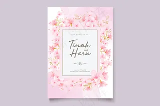 水彩樱花花卉和树叶卡套