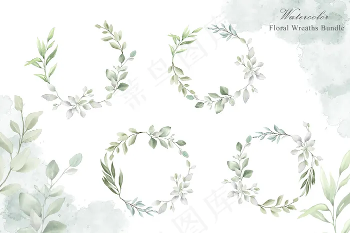 婚礼请柬模板水彩花环eps,ai矢量模版下载