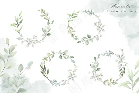 婚礼请柬模板水彩花环