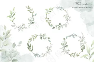 婚礼请柬模板水彩花环