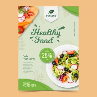 健康饮食餐厅海报模板配照片