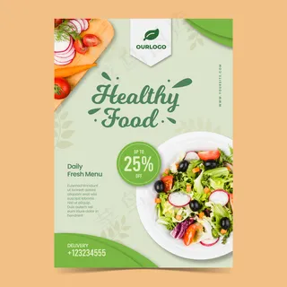 健康饮食餐厅海报模板配照片