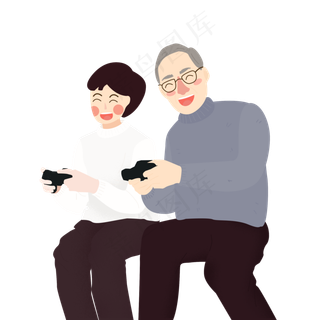 开心打游戏的爷孙俩人物设计可商