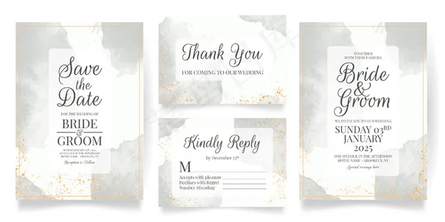 水彩背景婚礼请柬套装模板