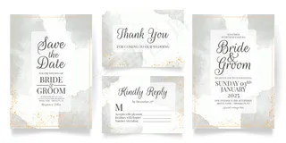 水彩背景婚礼请柬套装模板