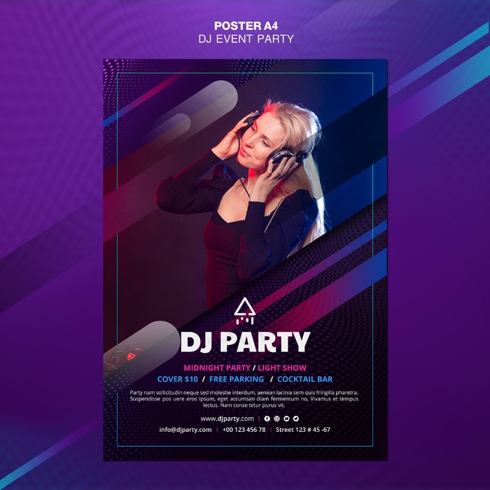 戴耳机的Dj派对女人海报psd模版下载