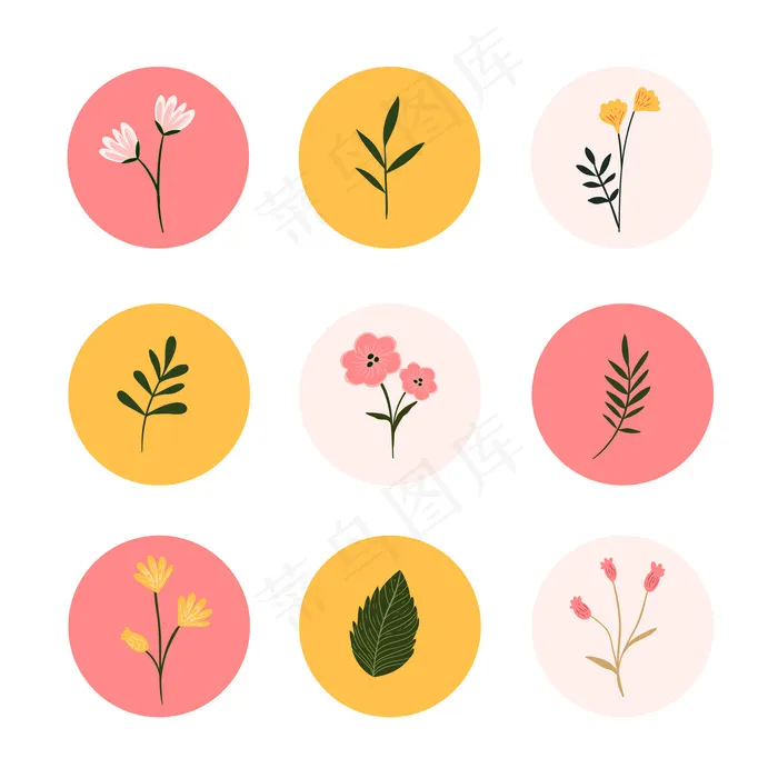 Instagram手绘花卉故事亮点eps,ai矢量模版下载