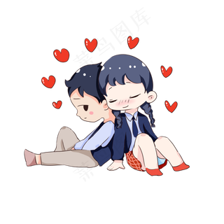 手绘卡通七夕节热恋中情侣