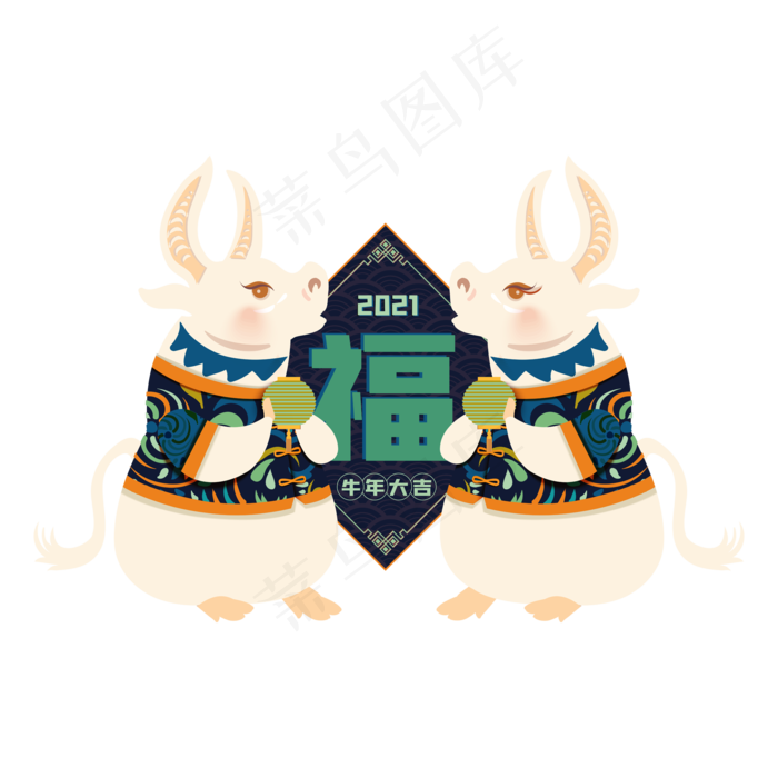 牛年民族风牛形象(2000*2000px 300 dpi )ai矢量模版下载