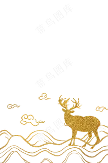 双旦创意金色圣诞山水驯鹿