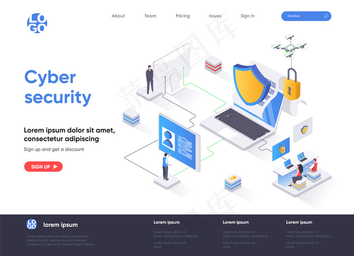 网络安全等轴测登录页模板eps,ai矢量模版下载