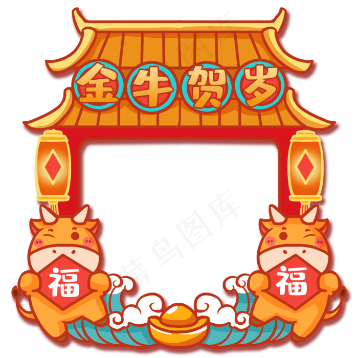 古代建筑门春节拍照框