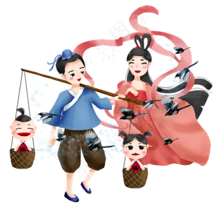 七夕情人节牛郎织女鹊桥会手绘海