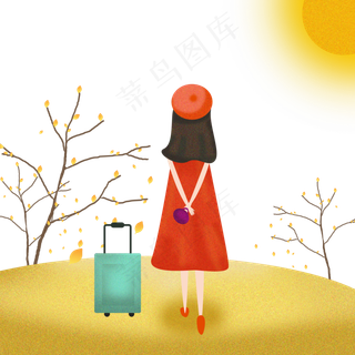 秋分黄色系秋天女孩旅行