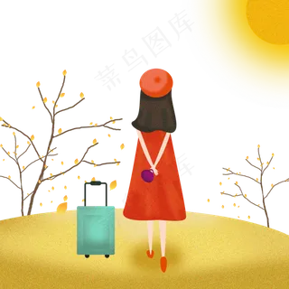 秋分黄色系秋天女孩旅行