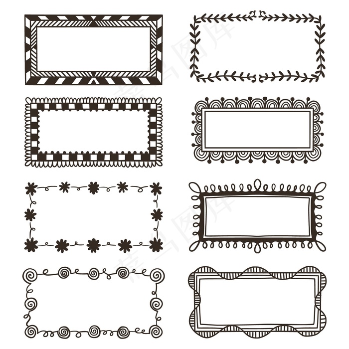 花式装饰框手绘套装eps,ai矢量模版下载