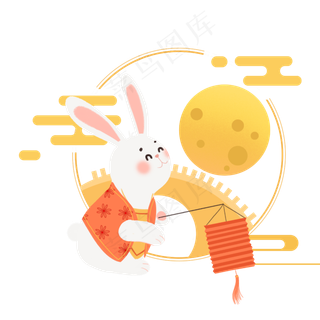 可爱玉兔圆月装饰八月十五中秋