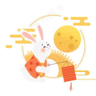 可爱玉兔圆月装饰八月十五中秋