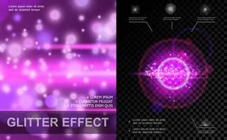 逼真的灯光效果紫色模板与亮点镜头光斑闪耀和闪光效果
