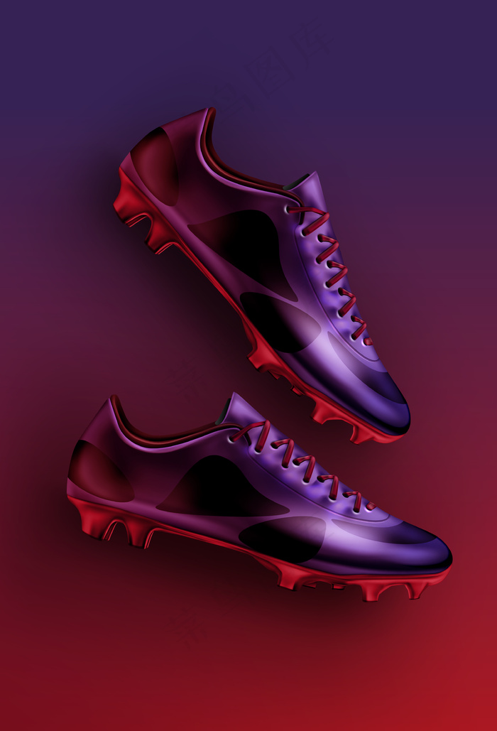 平放足球鞋在紫色，紫色和红色的梯度背景上孤立的插图