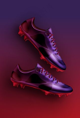 平放足球鞋在紫色，紫色和红色的梯度背景上孤立的插图
