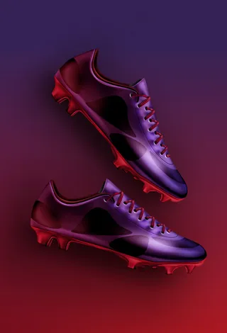 平放足球鞋在紫色，紫色和红色的梯度背景上孤立的插图