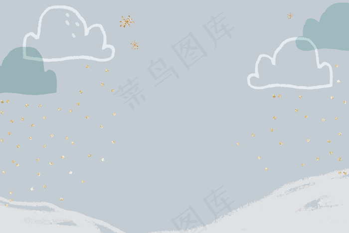 柔和的蓝色冬季背景矢量，带有可爱的儿童涂鸦插图