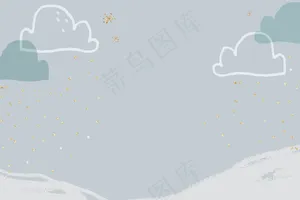 柔和的蓝色冬季背景矢量，带有可爱的儿童涂鸦插图