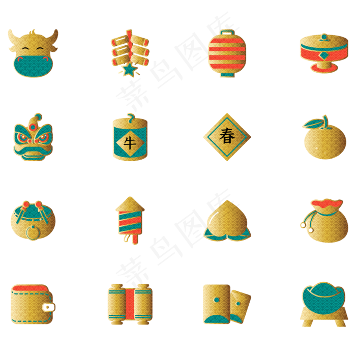 新年牛年图标集合(3000X3000(DPI:300))ai矢量模版下载
