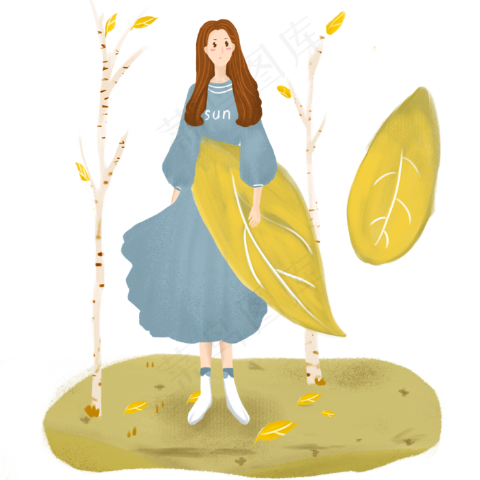 秋游唯美女孩免抠图