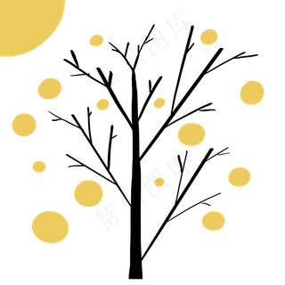 黄色树木树手绘元素