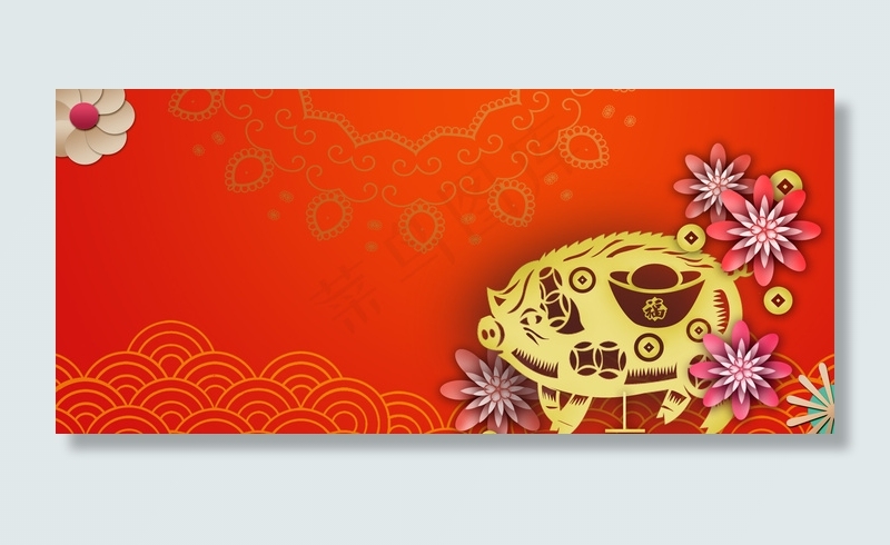 猪年2019红色剪纸风Banner背景