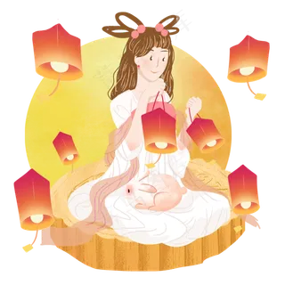 中秋放天灯嫦娥png素材