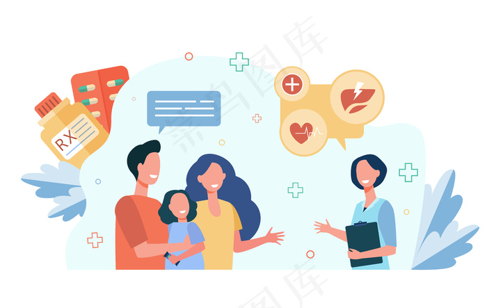 家长和孩子去看儿科医生。