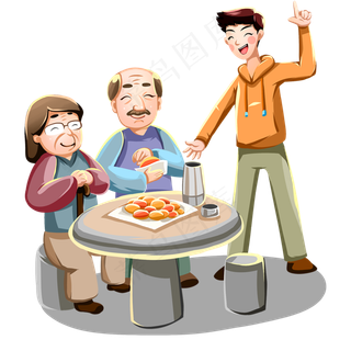 卡通一家人在过节