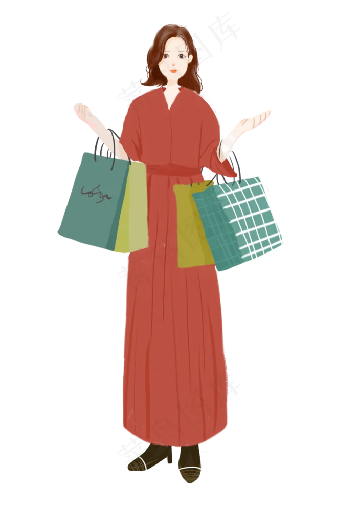 双十一购物女孩手绘(2480X3508(DPI:300))psd模版下载