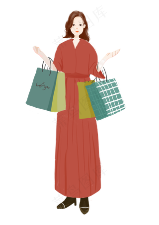 双十一购物女孩手绘