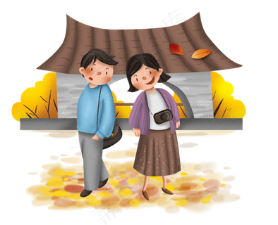 秋游古建筑和人物