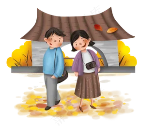 秋游古建筑和人物