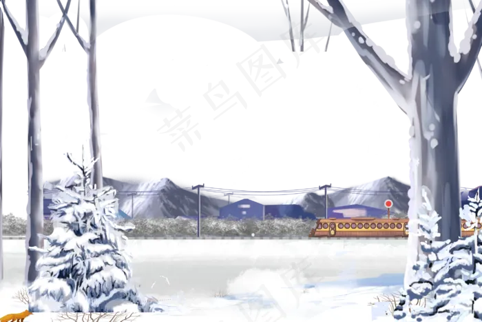 大雪冬至立冬火车大树雪地松树(3000X2000(DPI:300))psd模版下载
