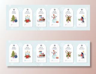 圣诞礼品标签插图集。冬季标签和标签。新年卡片元素。剪贴簿节日装饰