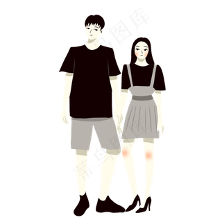 手绘矢量卡通情人节七夕节情侣