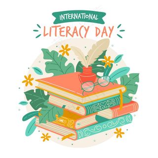 手绘国际扫盲日背景与书籍