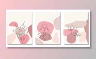 抽象的背景与最小的形状和线条艺术花和叶。