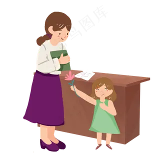 教师节女孩送花老师PNG