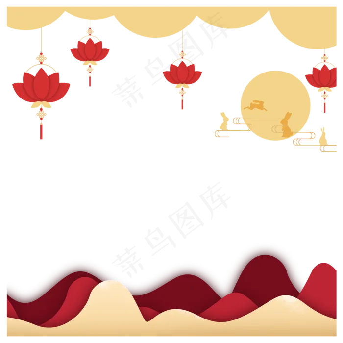 红色金色中秋意境剪纸风边框(3000X3000(DPI:300))psd模版下载