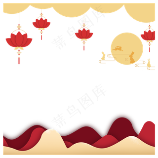 红色金色中秋意境剪纸风边框