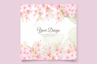 水彩樱花花卉和树叶卡套