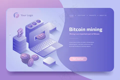 加密货币采矿场。加密货币和区块链技术，比特币创造。等距